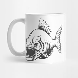 Piranha Fish in Engraving style isolated on white. Mug